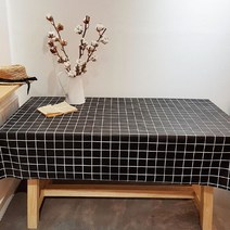 블랙체크 방수 테이블보, 혼합색상, 137 x 137 cm