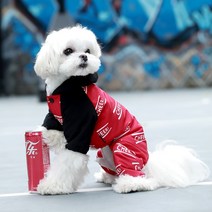 파스텔독 강아지 산책 패딩 올인원, 레드 + 블랙