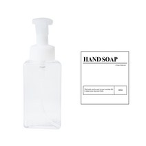뉴앤룩 사각 핸드워시 거품 리필 용기 거품형 투명 450ml + 핸드솝 스티커 세트, 1세트