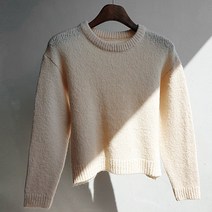 끌레느모네 여성용 알파카 크롭 라운드넥 니트