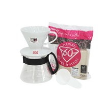 하리오 V60 세라믹 XVD 드립세트 1~2인 + 계량스푼, 화이트(드리퍼), 블랙(커피서버), 브라운(여과지), 1세트