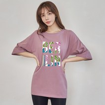 진마니아 여성용 리프베를린 사이드 트임 루즈핏 하프 반팔 티셔츠 CE5T39