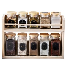 2단 수납함 + 사각 유리 양념병 우드 대 5p + 소 5p 세트, 2단 수납함 + 사각 유리 양념병 대 5p + 소 5p