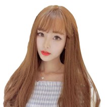 앞머리 있는 긴 생머리 테즈 통가발, 밀크브라운, 1개