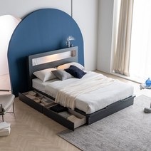 멜로우 LED 서랍형 침대 + 매트리스 세트 방문설치, 그레이