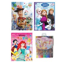 디즈니 색칠놀이 3종 랜덤발송 + 프린세스 색연필 세트, 1세트, 12색