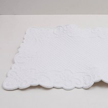 프렌치자수 누빔 코튼 사각 플로랄 발매트, 화이트