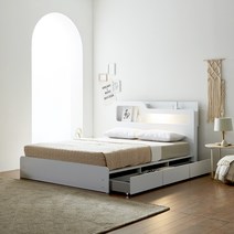 우나 LED 3서랍 + 멀티수납 침대 + 독립 매트리스 CSM201 방문설치, 화이트