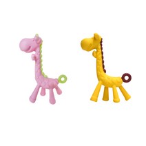앙쥬 유아용 치발기 2종 세트, 기린 분홍, 기린 노랑(치발기), 랜덤발송(실리콘클립)