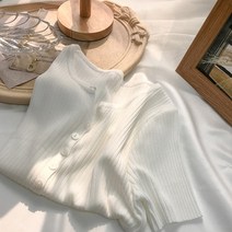 비비에모 여성용 소프트 데일리 컬러 골지 니트 티셔츠 00151