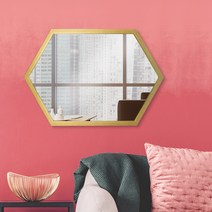 위미러 아뜰리에 골드 인테리어 벽걸이 육각거울 가로형 중형, 혼합색상