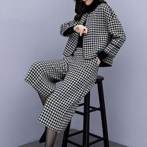 아뗄릭 스타일리시 체크 단정핏 와이드 팬츠 투피스 세트 00372