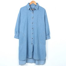 빼빼 여성용 루즈핏 포켓 데일리 트임언발 데님 롱 원피스