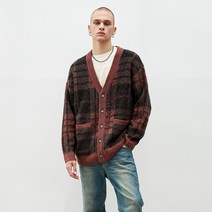 이지오 남성용 오버핏 체크 헤어리 가디건 D7KC202