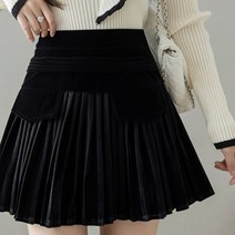 메이첼 투포켓 플리츠 A라인 벨벳 미니 스커트 00276