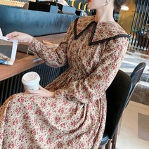 메이첼 레이스 카라 허리밴딩 플라워 긴팔 롱 원피스 00318