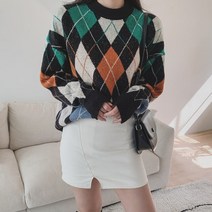 여성용 토레빌 박시 아가일 패턴 라운드 니트 NT3264K1A