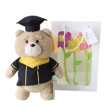 모리앤 테드베어 중형인형 + 스마일꽃 3p + 기프트 쇼핑백, 학사모테드(인형), 36cm