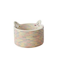 BUBU 고양이 모양 수납용 면 바구니 소 18cm x 10cm, 알록달록 화이트, 1개