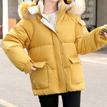 메이첼 여성용 파스텔 투톤 빅사이즈 캐주얼 털 후드 숏 패딩 00322