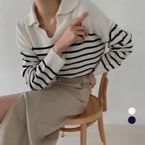 바블링브룩 여성용 스트라이프 오픈 카라 니트