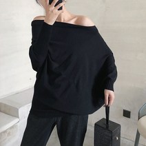 페이퍼먼츠 여성용 가오리핏 오프숄더 시보리 언발 니트 티셔츠 01333