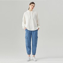 탱커스 여성용 허리 밴딩 리본 포켓 데님 조거 팬츠 TT4PT022L0