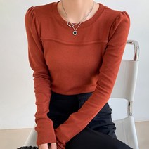 비비에모 여성용 가로절개 긴팔 심플 티셔츠 00786