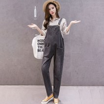 임산부 워싱데님 멜빵 포켓 바지
