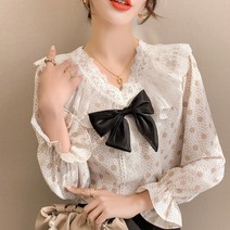 메이첼 레이스 땡땡이 포인트 긴팔 블라우스 00446