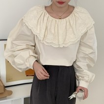 페이퍼먼츠 물결레이스 이중 빅카라 벌룬 블라우스 01306