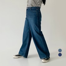 102102 여성용 빅사이즈 라이크 워싱 데님 와이드 팬츠