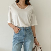 여성용 심플 유넥 모달 반팔 티셔츠