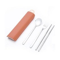 마하 수저 3종 세트, 오렌지, 숟가락 + 젓가락 + 포크 + 케이스