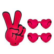 파티쇼 응원 브이 손가락 장갑 대형 + 투명 하트 안경 2p 세트, 레드(장갑), 푸치샤(안경), 1세트