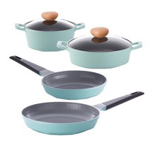 네오플램 프리미엄 캐럿 냄비프라이팬 4종 세트, 양수 20cm + 전골 24 cm + 프라이팬 24cm + 프라이팬 28cm, 프레쉬그린