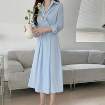 비비에모 심플 카라 허리 버튼 롱 원피스 01679