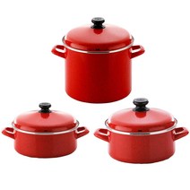 법랑 냄비 3종 세트 RED-H, 낮은양수냄비 20cm   24cm   곰솥냄비 24cm, 도트레드