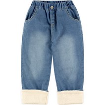 월튼키즈 아동용 따뜻한 뽀글이 배색 데님팬츠