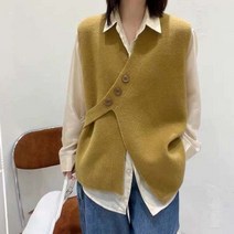 메이첼 브이넥 사선 단추 민소매 컬러 조끼 01545