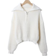 슈가펀 여성용 하비비 데일리 캐주얼 루즈핏 하찌 반집업 니트