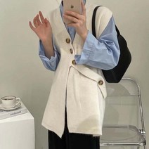 메이첼 브이넥 사선 단추 민소매 컬러 조끼 01545