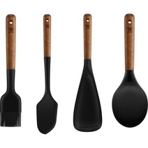 바겐슈타이거 플렉시벨 실리콘 키친툴 스패츌라 + 멀티스푼 + 브러쉬 + 주걱 세트, 블랙 B