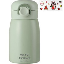 푸코 베어 프렌드 원터치 보온병 + 스티커 세트, 그린(보온병), 랜덤발송(스티커), 350ml