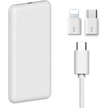 하마다 슬림 2포트 보조배터리 10000mAh + 5핀 케이블 + C타입 젠더 + 8핀 젠더 세트, 화이트, PR-PE10000-1