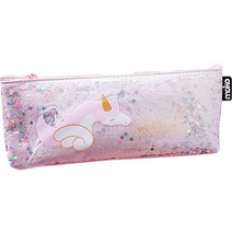여신 유니콘 깃털 블링 파우치 지퍼 필통, 핑크, 1개