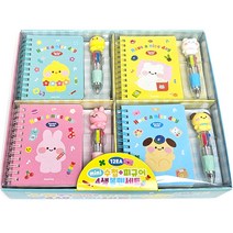 스위트데이 미니 수첩 4종 x 3p + 피규어 4색 볼펜 4종 x 3p 세트, 핑크, 스카이, 그린, 옐로우, 1세트