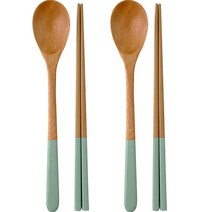 내추럴 우드 수저 2벌 세트, 민트, 숟가락 2p + 젓가락 2p