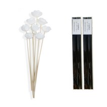레스쁘리 미니로즈 조화 8p + 디퓨저 스틱 20p, 조화 (화이트), 스틱 (블랙), 1세트