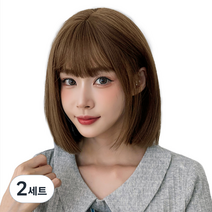 하이유니 보브 컷 뱅 헤어 중단발 통가발 가발 32cm + 가발망 + 거치대 세트, 허니브라운, 2세트